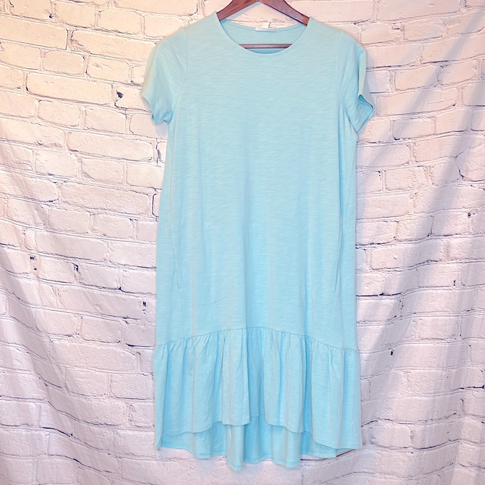 J. Jill Capri Blue Short Sleeve Ruffle Dress Size Small Brand New W/Tags